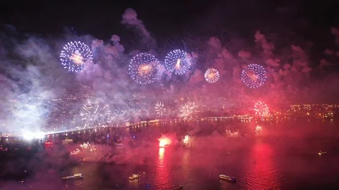 Istanbul Bosphorus Firework Drone 3 Stock Footage 120904839