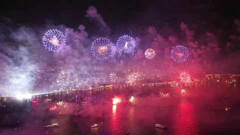 Istanbul Bosphorus Firework Drone 3 Stock Footage 132968079
