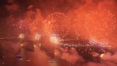 Istanbul Bosphorus Firework Drone 4 Stock Footage 120904683