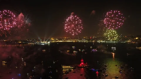 Istanbul Bosphorus Firework Uskudar Stock Footage 120905642