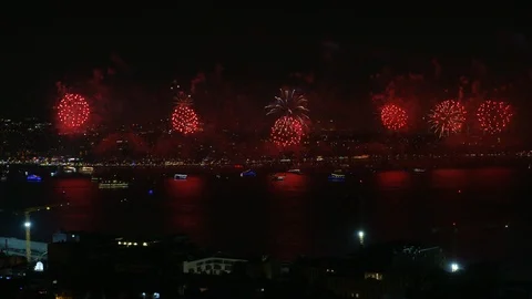 Istanbul Bosphorus Galata Tower Firework 1 Stock Footage 120907404