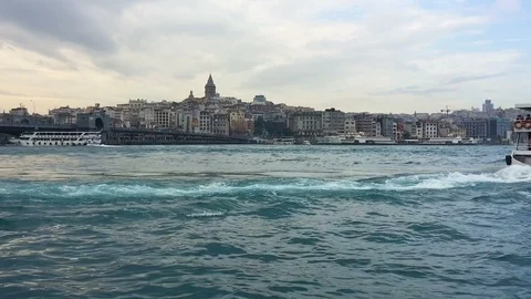 Istanbul bosphorus, galata tower view from eminonu Stock Footage 113484717