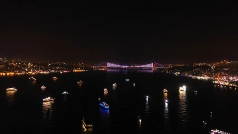 Istanbul Bosphorus Night Drone 3 Stock Footage
