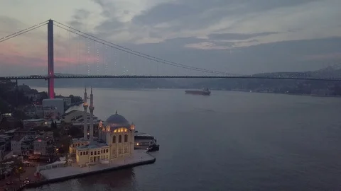 Istanbul Bosphorus Ortakoy Mecidiye Mosque Aerial Video 3 Stock Footage
