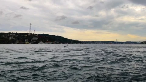 Istanbul Bosphorus Strait View with Boat and Suspension Bridge Stock Video Stock-Footage 344775363