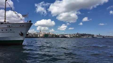 Istanbul Bosphorus View with Galata Tower Skyline and Ferry 動画素材 334861006