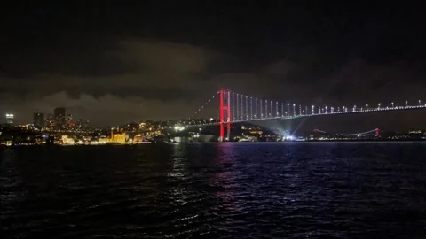 Istanbul bridge at the night Stock Footage 230022037