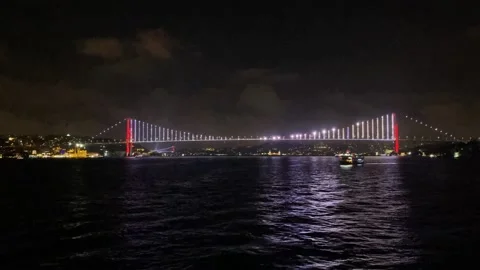 Istanbul bridge at the night Stock Footage 230022041