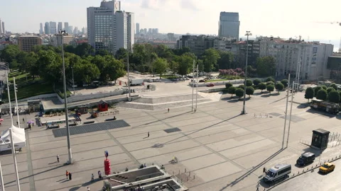Istanbul city center, Taksim Square and Gezi Park aerial view Stock Footage