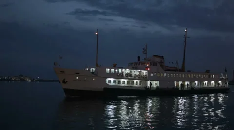 Istanbul Ferry At Night With Camera Pan Stock-Footage 37411940