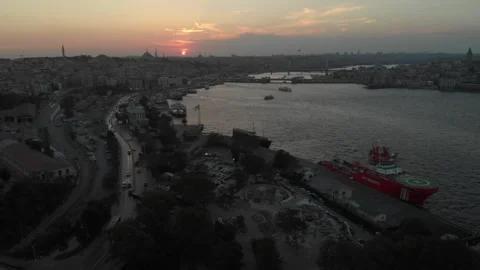 Istanbul, flag, sunset Stock Footage 260228454