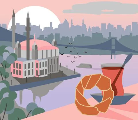 Istanbul flat illustration. Modern flat style turkish city illustration Stock Illustration