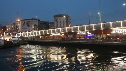 Istanbul Galata Bridge Bosphorus Reflection Lights Video stock 73686076