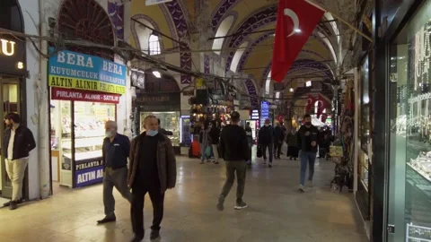 Istanbul grand Bazaar interior, the oldest market of the city. Turkey Istanbul Stock Footage 166420366