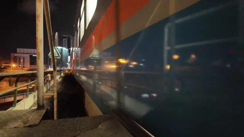 Istanbul M1 Metro Train Side View at Night - March 17, 2026 Stock Footage 331297491