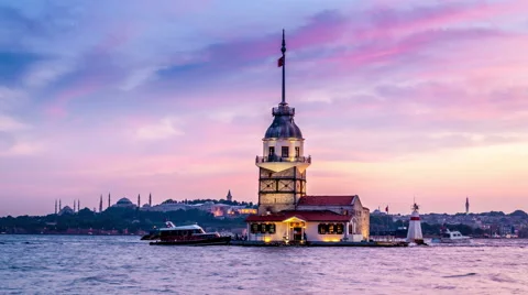 Istanbul - Maiden tower (sunset) Stock Footage 54672218
