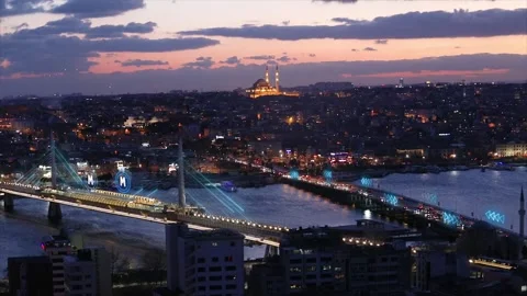 Istanbul map markers mark interesting places. Istanbul tourist spots locations Stock Footage 310782464