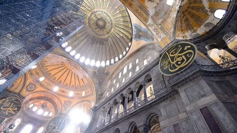 ISTANBUL - OCTOBER 2014: Hagia Sophia interior. Hagia Sophia is a major city Stock Footage