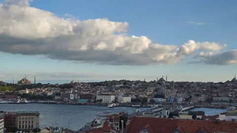 Istanbul panorama timelapse with white clouds Stock Footage 135743151