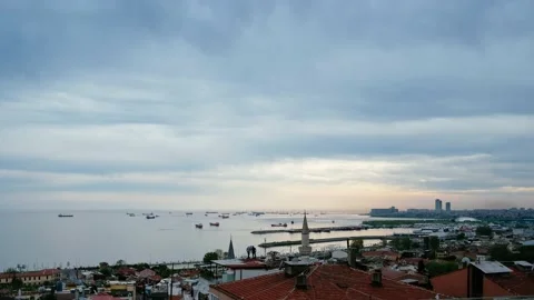 Istanbul Panoramic Bosphorus Bridge cloudy day Timelapse with a Dynamic Drama Stock Footage 156408704