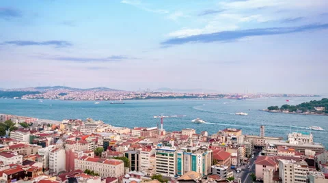 Istanbul. Panoramic view on Bosphorus strait. Camera tilt up Stock Footage 67449637