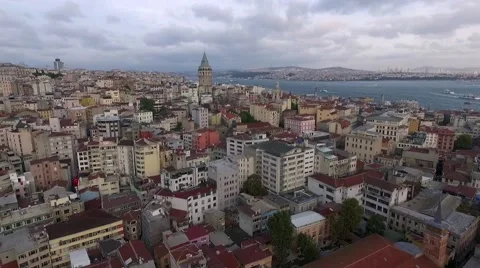 Istanbul Silhouette and Galata Tower Stock Footage