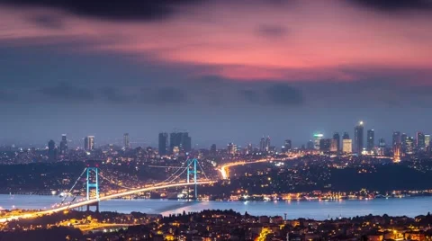 Istanbul skyline cityscape time lapse from day to night zoom out Stock Footage