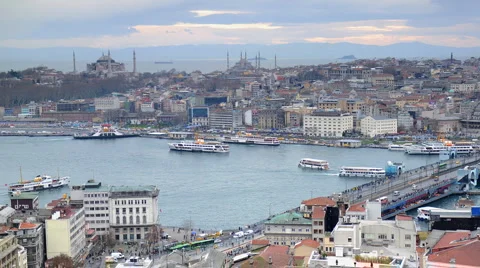 Istanbul Skyline Time lapse Hagia Sophia, The Sultan Ahmed Mosque Galata Turkey Stock Footage