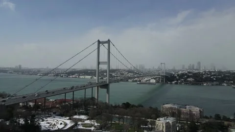 Istanbul snowy bridge view Stock Footage 148677392