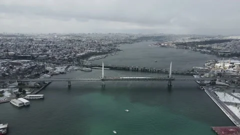 Istanbul snowy bridge view Stock Footage 148683522