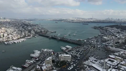 Istanbul snowy bridge view Stock Footage 148686262