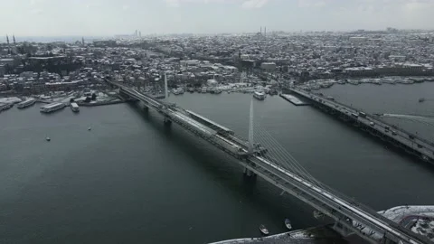 Istanbul snowy bridge view Stock Footage 148687017