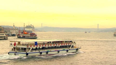 Istanbul Strait at Sunset,Bosphorus Stock Footage 103232023