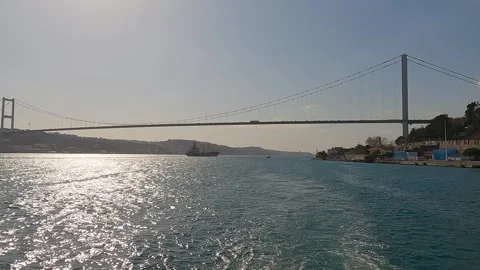 Istanbul strait. Super Tanker Ship Cruising Along Bosporus. Tanker ship pass 動画素材 330492553