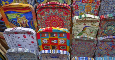 Istanbul, Turkey - 2025, Jan 18: Turkish Tepsi Colored souvenir Tray Stock Footage 304088724