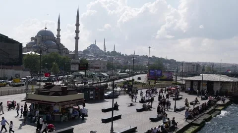 Istanbul, Turkey - August 8, 2025: mosque and eminonu waterfront in istanbul Stock Footage 337552853
