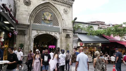 Istanbul, Turkey - August 9, 2025: Tourists visiting the grand bazaar entrance Stock Footage 337557016