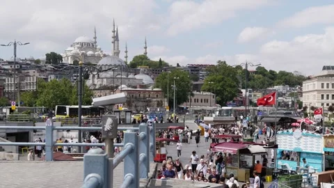 Istanbul, Turkey - August 9, 2025: People walking at eminonu pier Stock Footage 337559532
