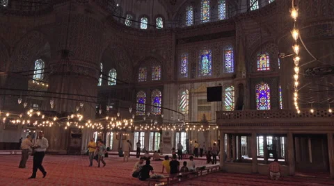 Istanbul Turkey inside Blue Mosque tilt to dome 4K 062 Stock-Footage 45205011