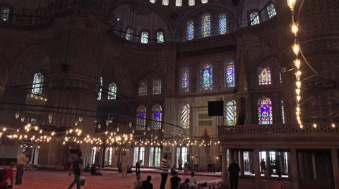 Istanbul Turkey inside Blue Mosque tilt to dome 4K 063 Stock-Footage 45205409