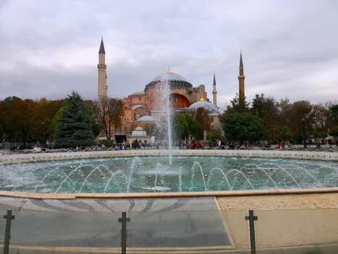 ISTANBUL, TURKEY - October 20, 2018 - Hagia Sophia Museum with Fountain in Su Stock Photos