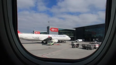 Istanbul, Turkey - October 2019: THY Turkish Airlines airplane parked on apron. Stock Footage 145203972