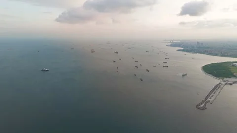Istanbul, Turkey. Ships queue at Bosphorus Strait entrance Stock Footage 313920502