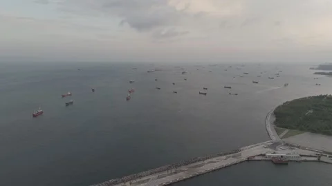 Istanbul, Turkey. Ships queue at Bosphorus Strait entrance Stock Footage 313920680
