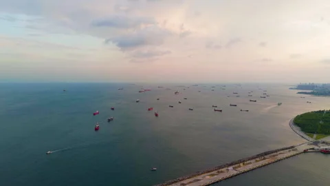 Istanbul, Turkey. Ships queue at Bosphorus Strait entrance Stock Footage 315179736