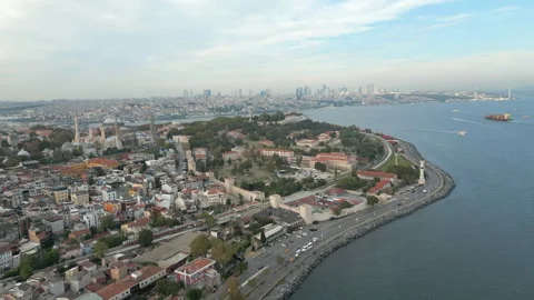 Istanbul Turkey Train Runs Along Bosphorus Old Town Near Hagia Sophia Iconic Stock Footage 337627708