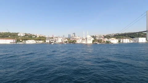 Istanbul, Turkey. View from the side of the ship to the Ortakoy area. Video stock 155607860