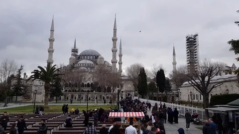 Istanbul, Turkey ,Walking in front of Sultan Ahmed Mosque Stock Footage 129787080