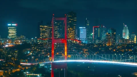 Istanbul view with Bosphorus Bridge at night. Stock Footage 295616793