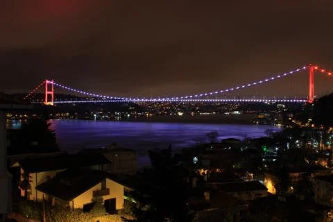Istanbul's 2nd Bridge's Lights in the Night Stock Photos